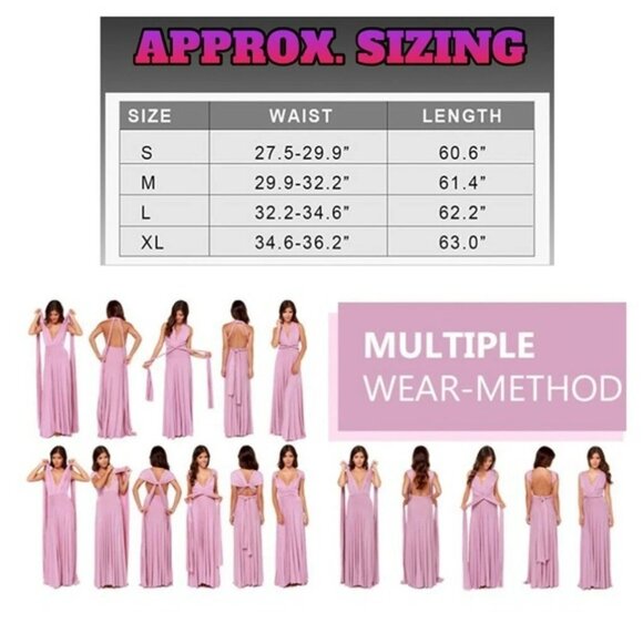 Multiway Transformer Wrap Dress Bridesmaid Elastic Waist Convertible Maxi Gown M - Picture 9 of 9